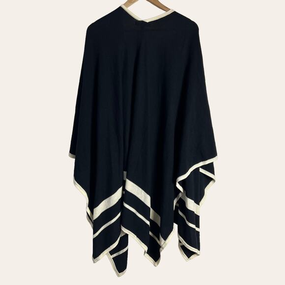 Lauren Ralph Lauren Black White Striped Wool Cardigan Cape Shawl Ruana Size M - Picture 5 of 5